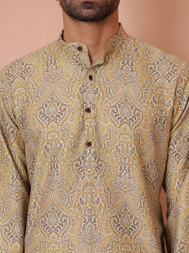 Men Printed Cotton Kurta Pyjama Set