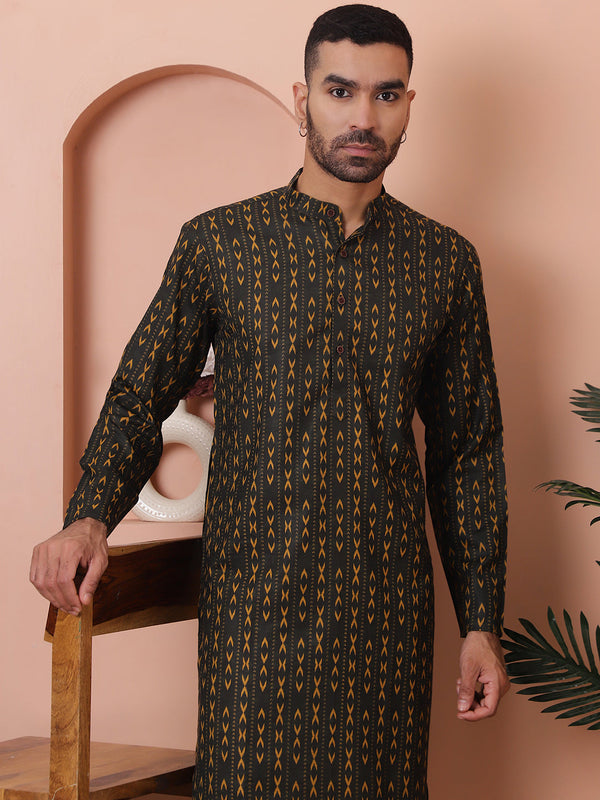 Men Printed Cotton Kurta Pyjama Set