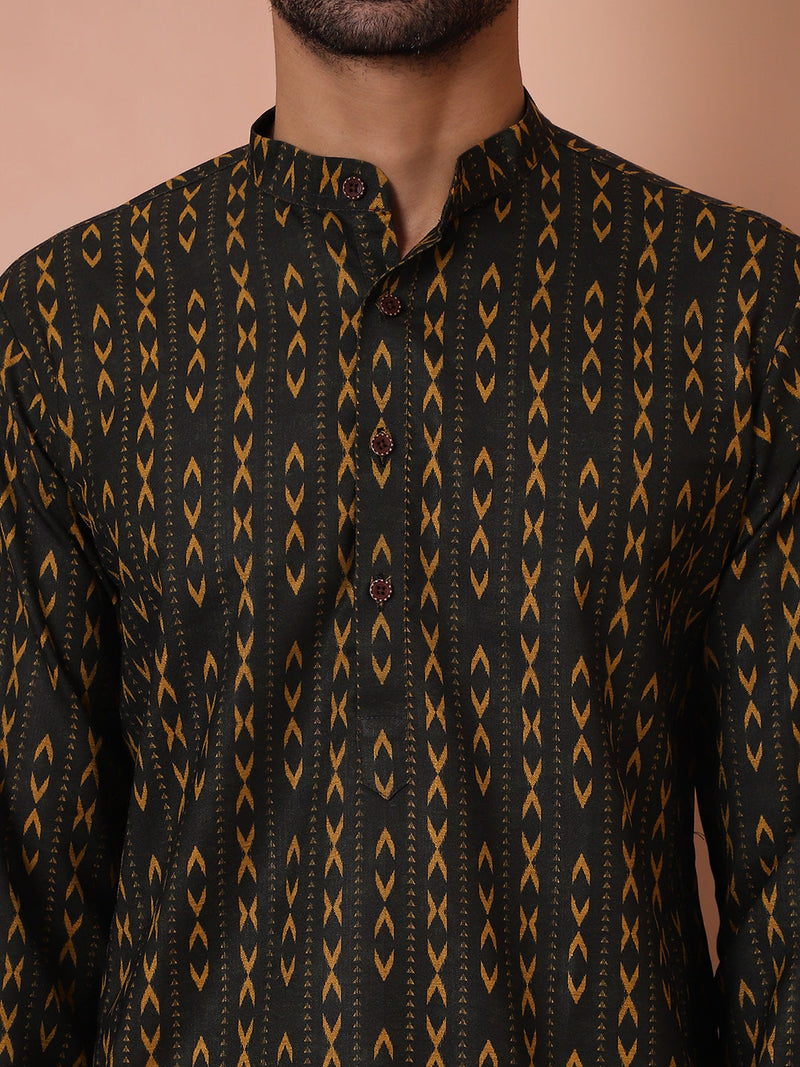 Men Printed Cotton Kurta Pyjama Set