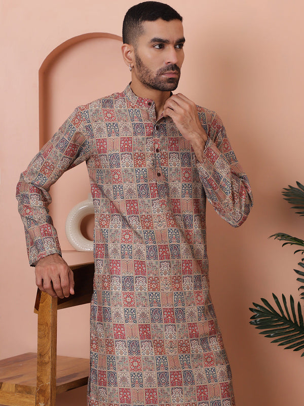 Men Printed Cotton Kurta Pyjama Set