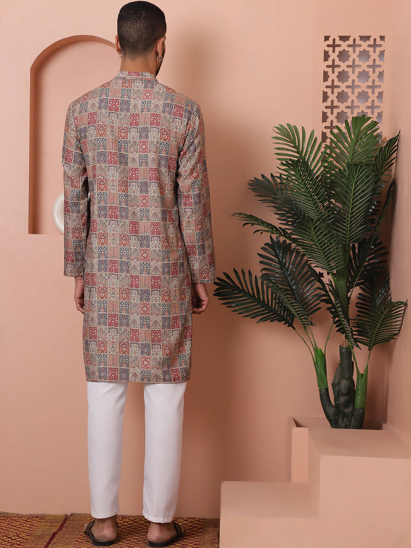 Men Printed Cotton Kurta Pyjama Set