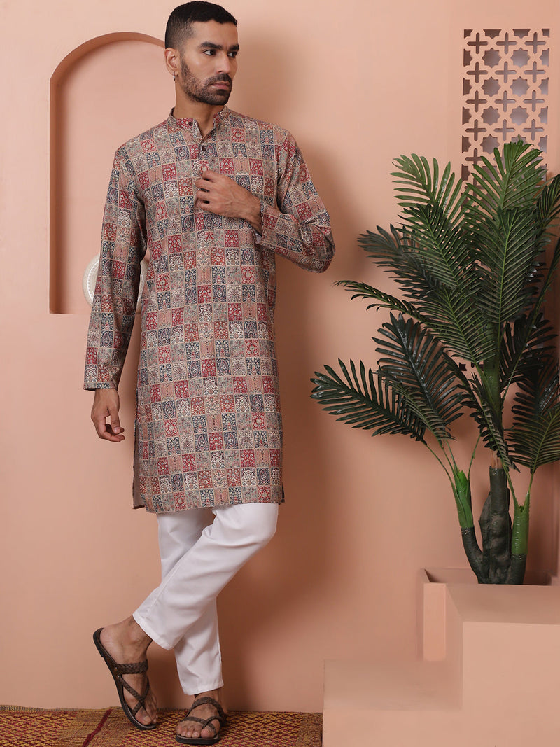 Men Printed Cotton Kurta Pyjama Set