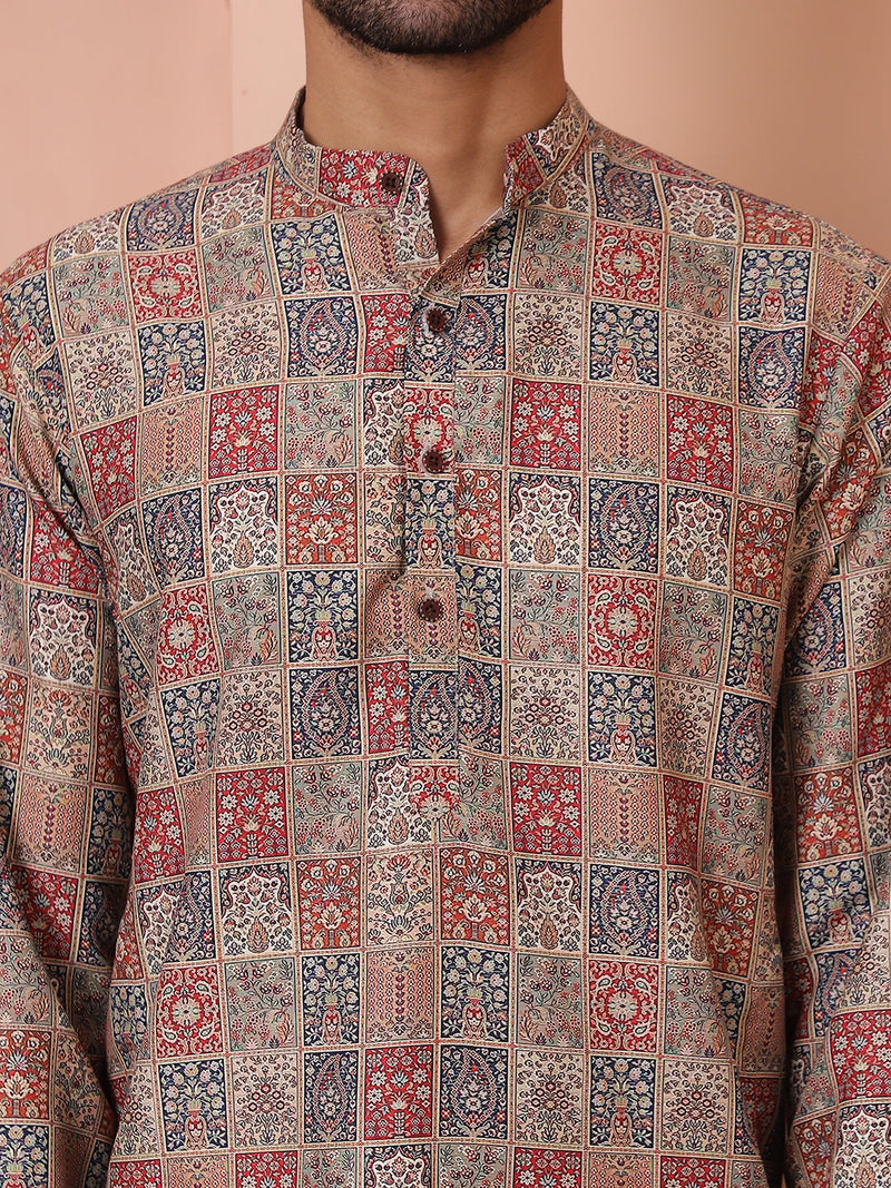 Men Printed Cotton Kurta Pyjama Set