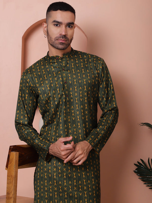 Men Printed Cotton Kurta Pyjama Set