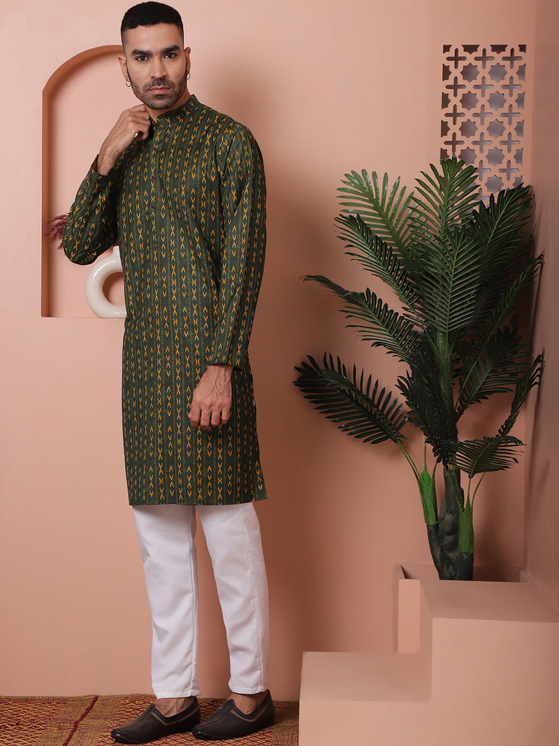 Men Printed Cotton Kurta Pyjama Set