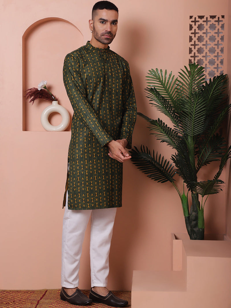 Men Printed Cotton Kurta Pyjama Set