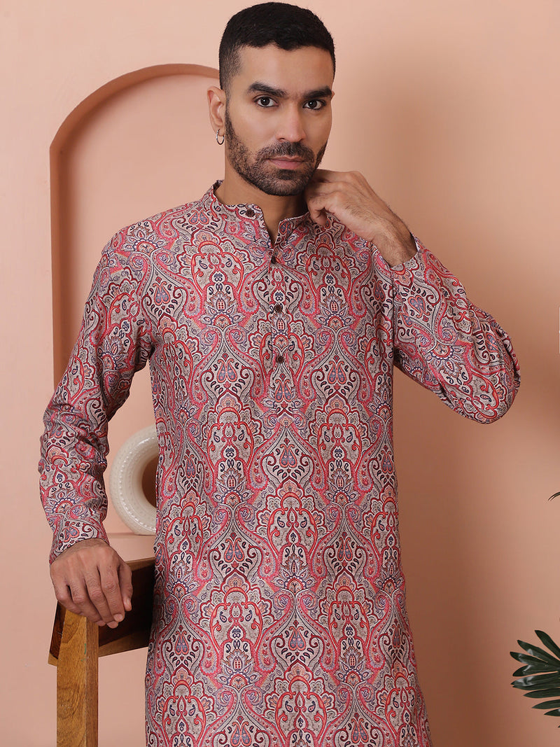 Men Printed Cotton Kurta Pyjama Set