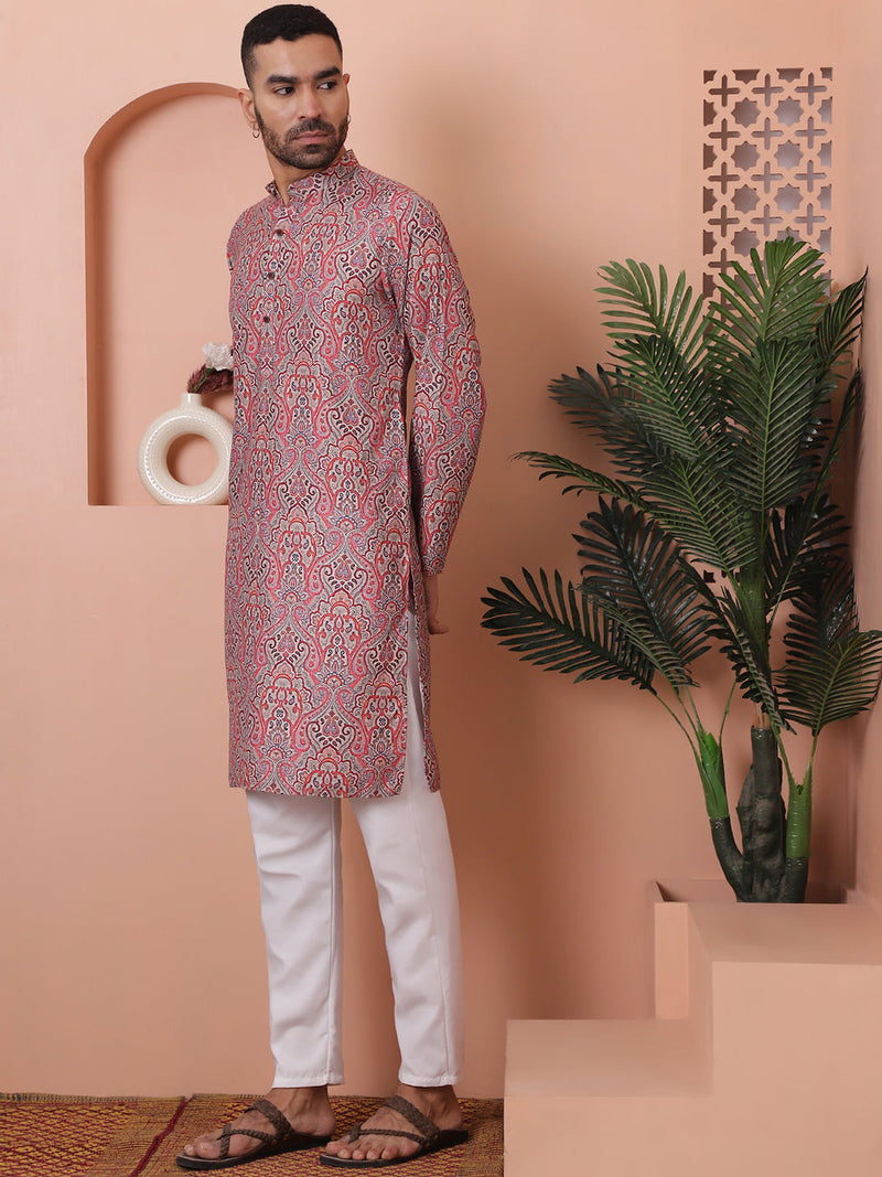 Men Printed Cotton Kurta Pyjama Set