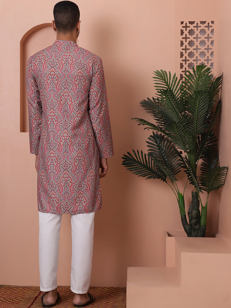 Men Printed Cotton Kurta Pyjama Set