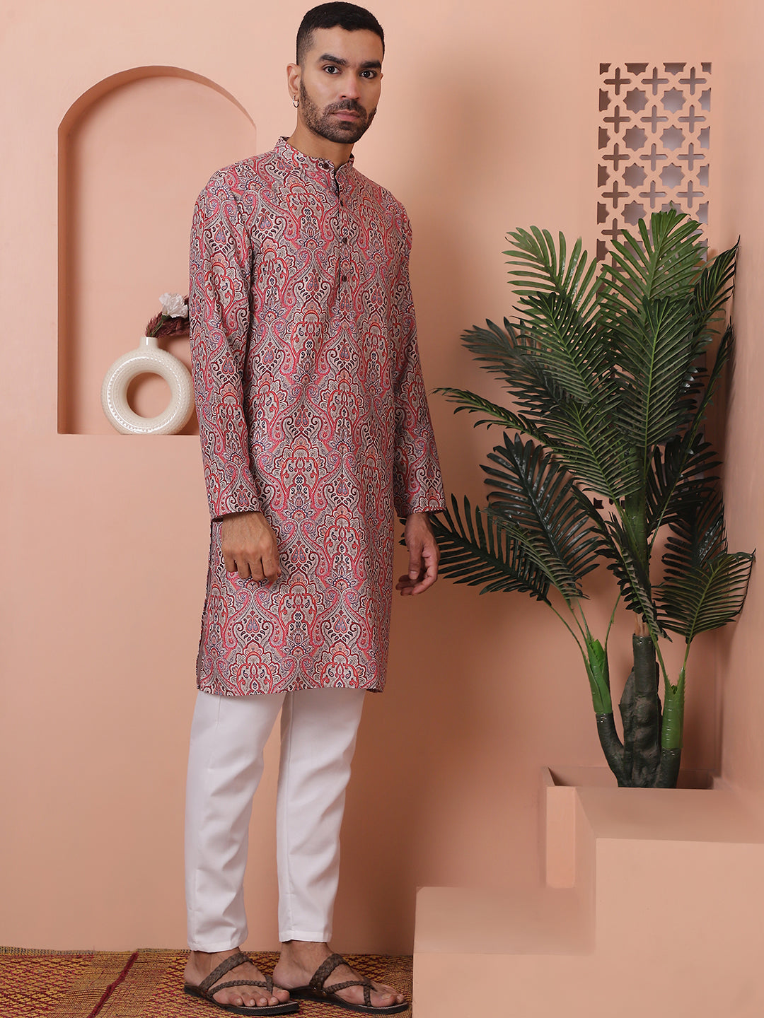 Men Printed Cotton Kurta Pyjama Set