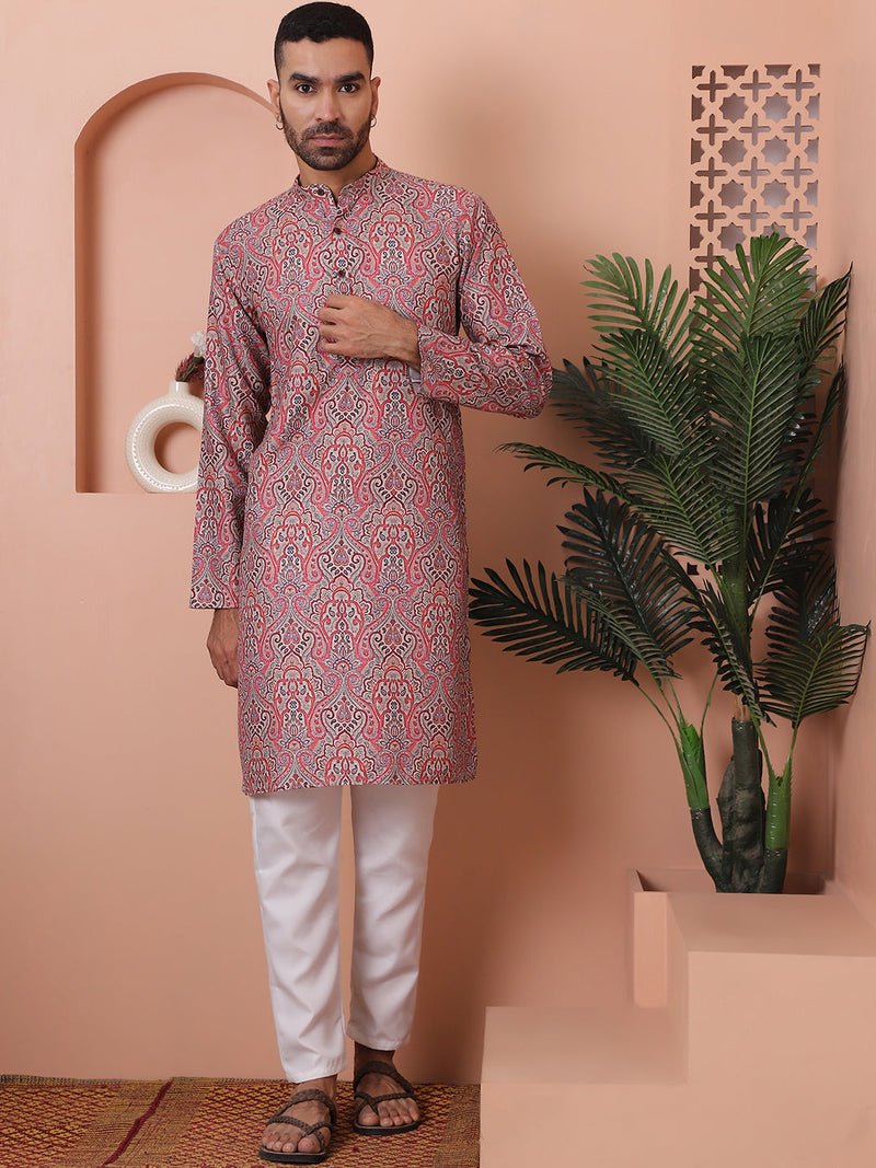 Men Printed Cotton Kurta Pyjama Set