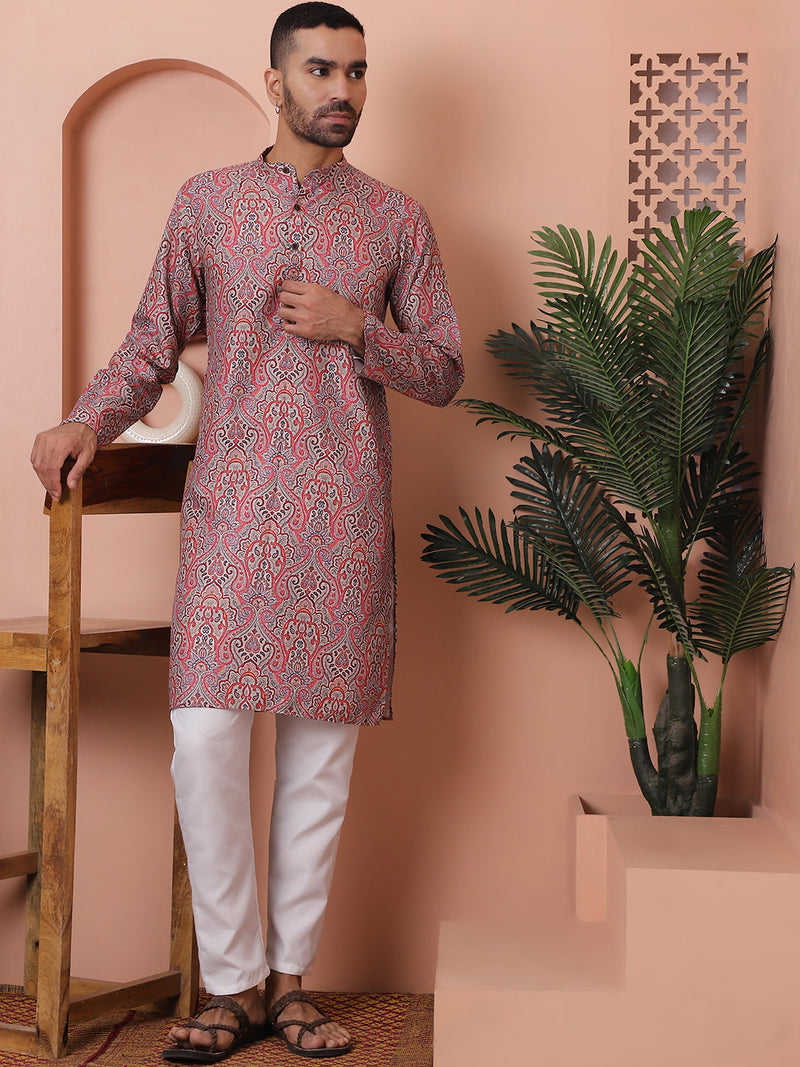 Men Printed Cotton Kurta Pyjama Set