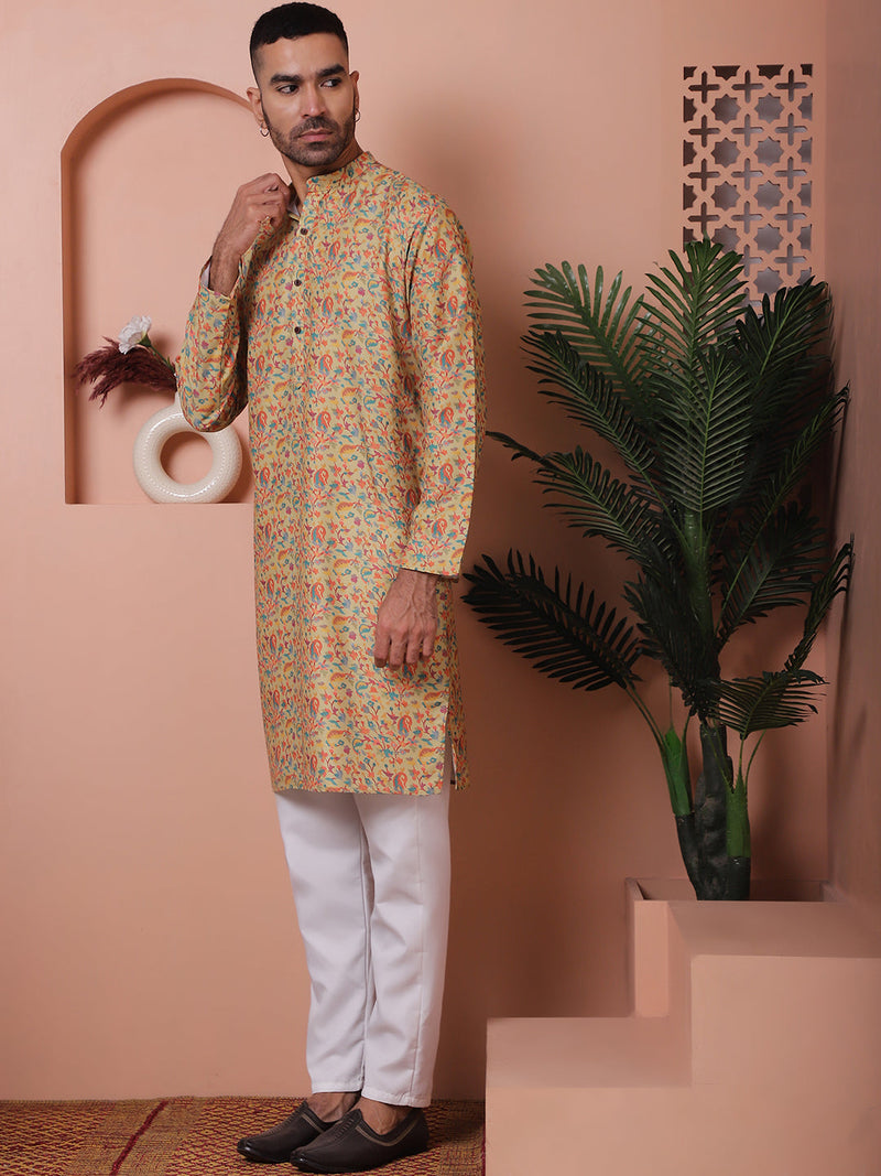 Men Printed Cotton Kurta Pyjama Set