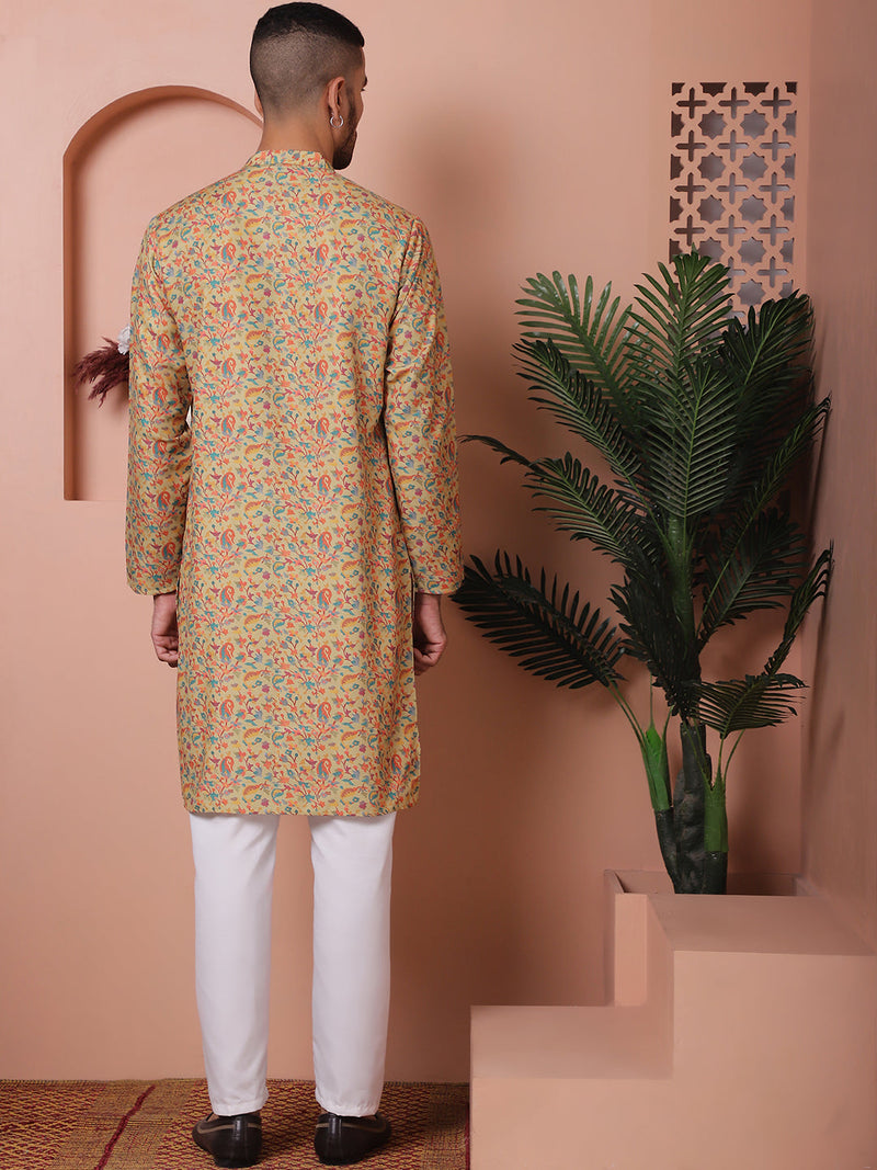 Men Printed Cotton Kurta Pyjama Set