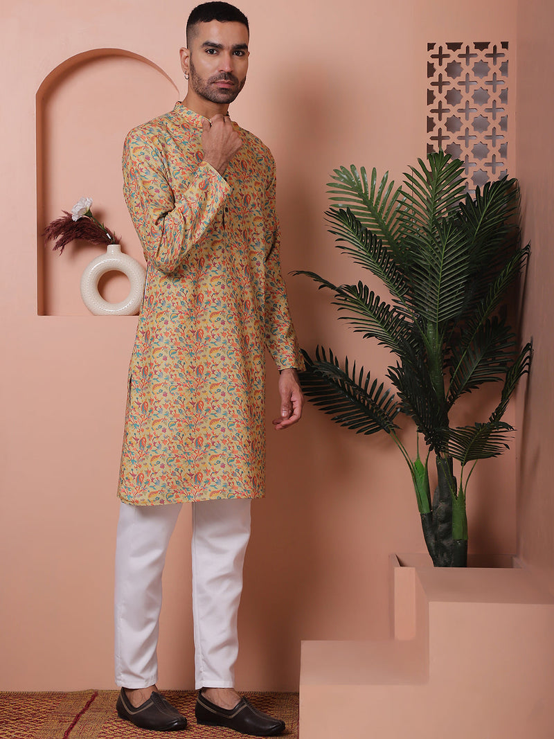 Men Printed Cotton Kurta Pyjama Set