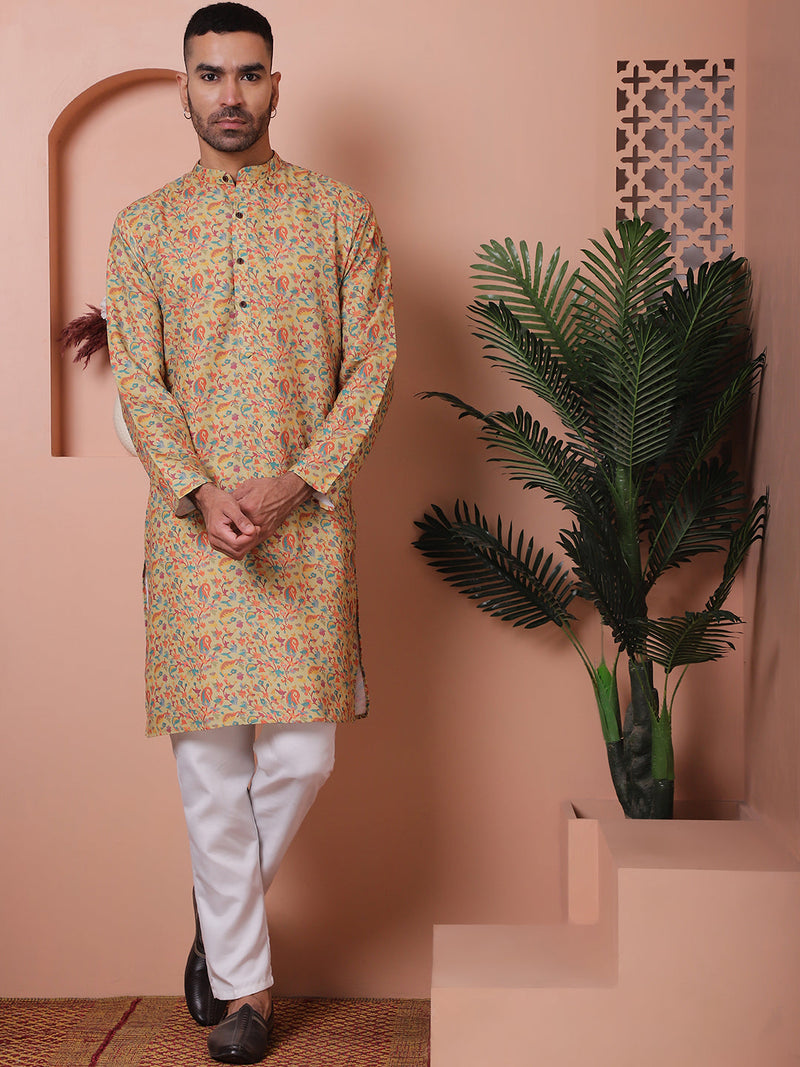 Men Printed Cotton Kurta Pyjama Set