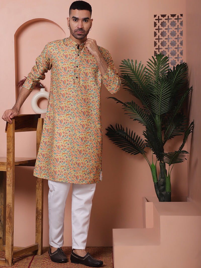 Men Printed Cotton Kurta Pyjama Set