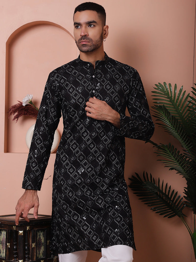 Men's Sequins and Embroidered Kurta with Pyjama