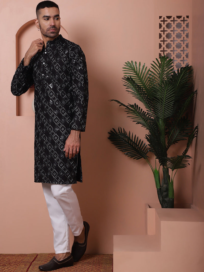 Men's Sequins and Embroidered Kurta with Pyjama