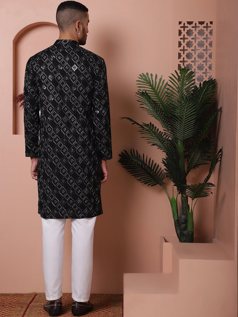 Men's Sequins and Embroidered Kurta with Pyjama