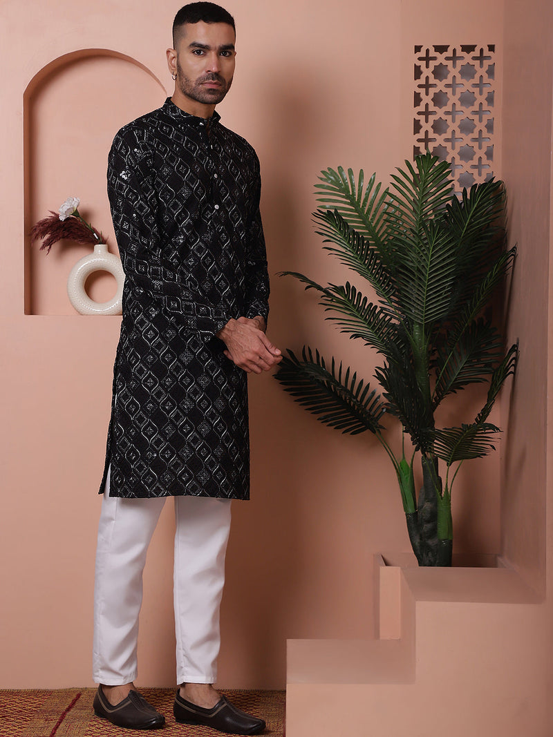 Men's Sequins and Embroidered Kurta with Pyjama