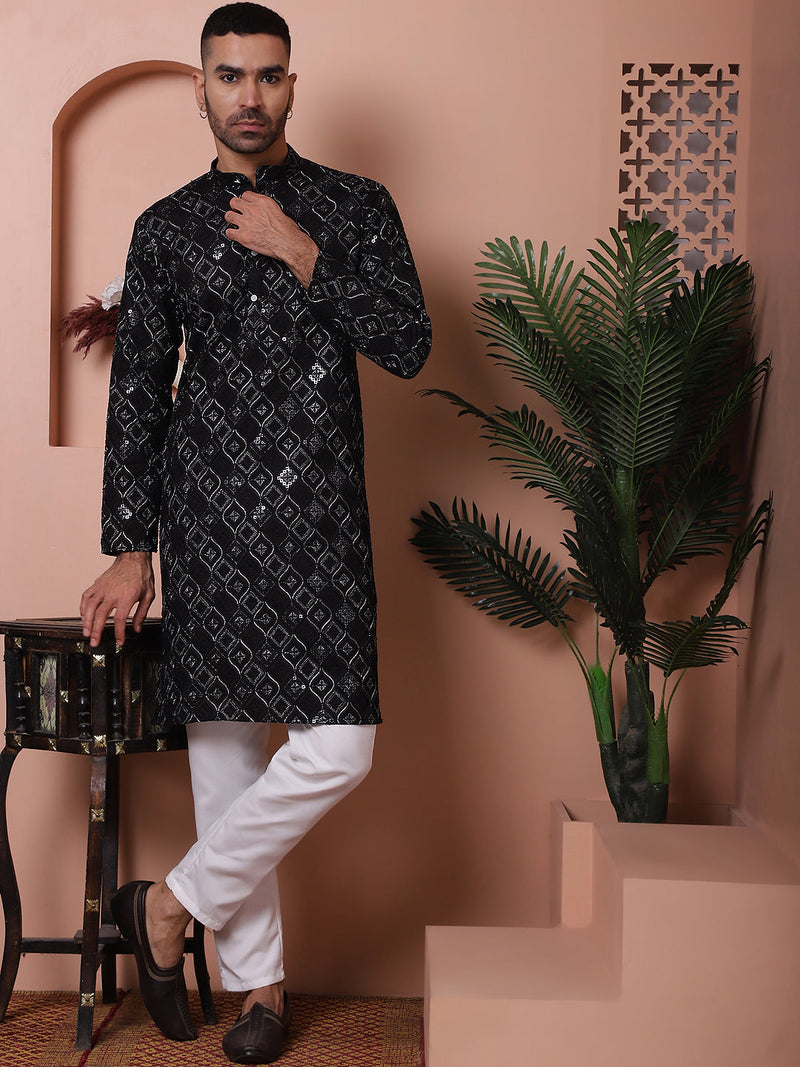 Men's Sequins and Embroidered Kurta with Pyjama