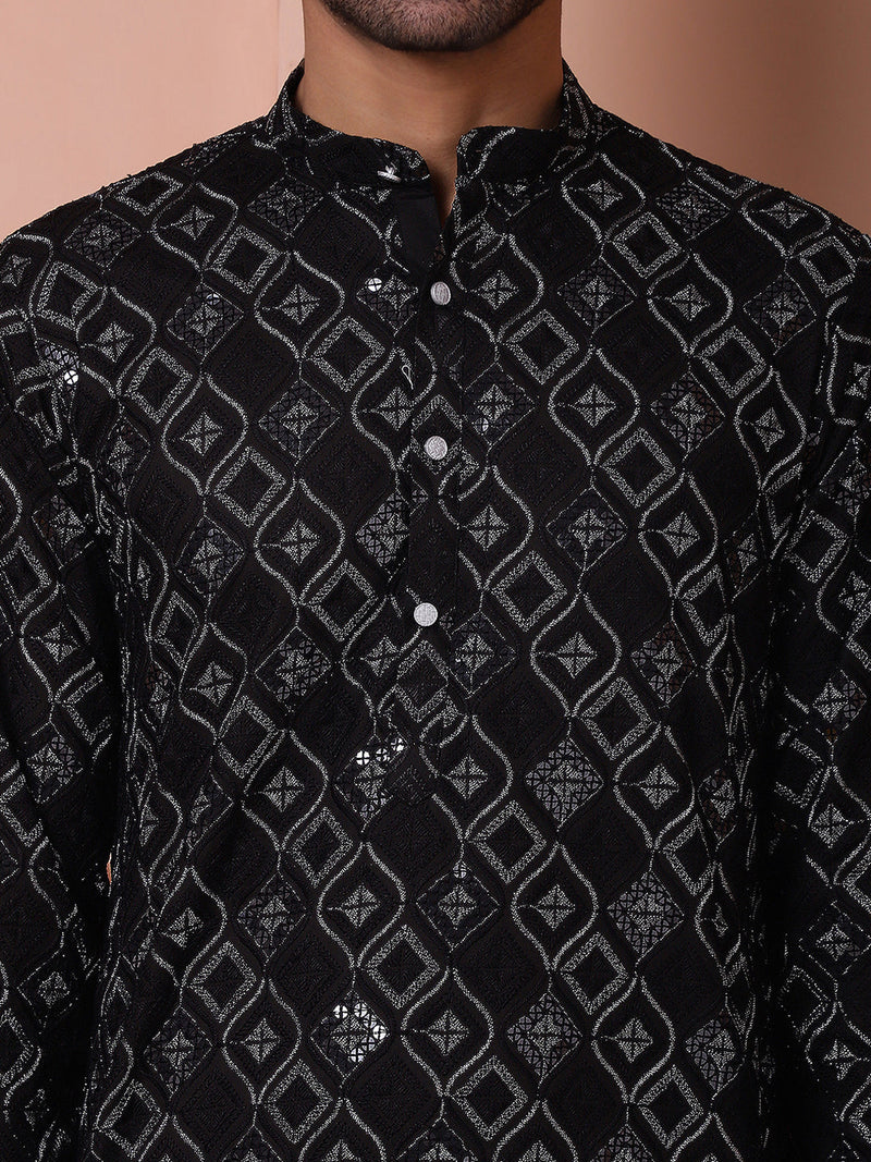 Men's Sequins and Embroidered Kurta with Pyjama