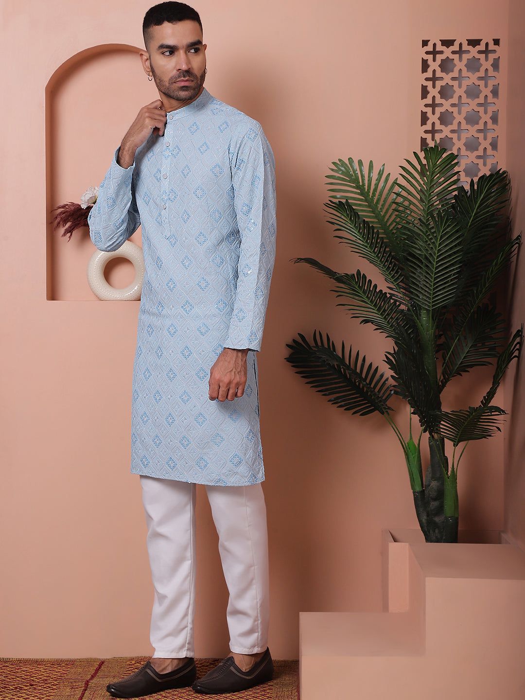 Men's Sequins and Embroidered Kurta with Pyjama