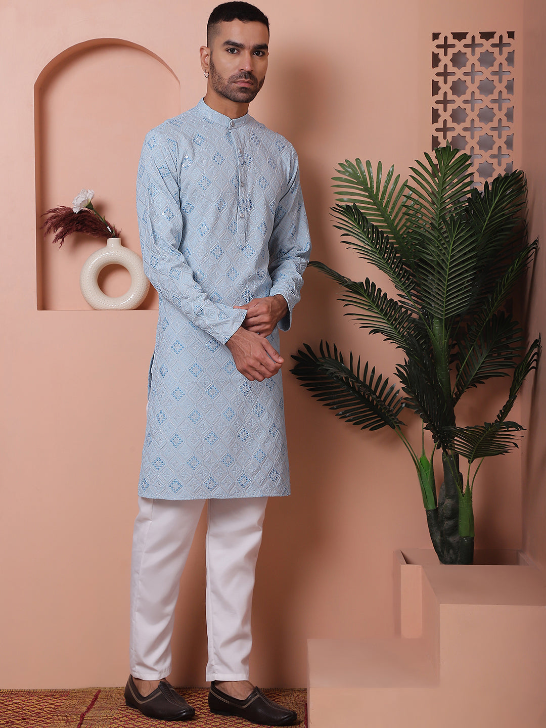 Men's Sequins and Embroidered Kurta with Pyjama