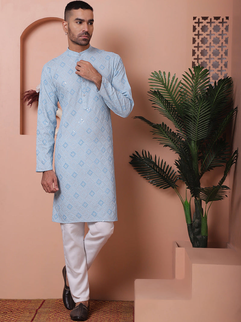 Men's Sequins and Embroidered Kurta with Pyjama