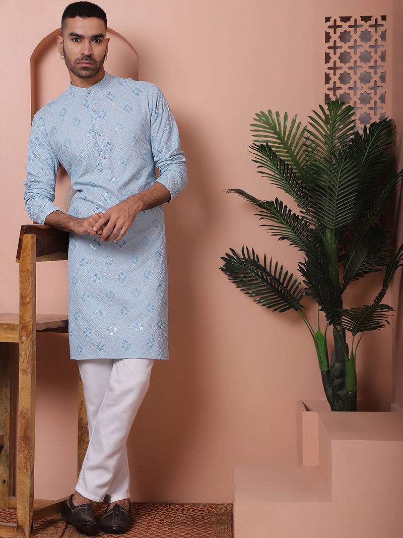 Men's Sequins and Embroidered Kurta with Pyjama