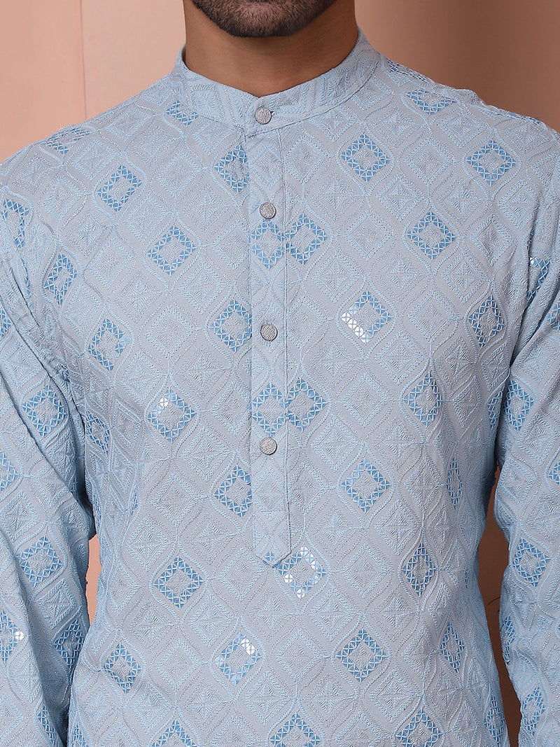 Men's Sequins and Embroidered Kurta with Pyjama