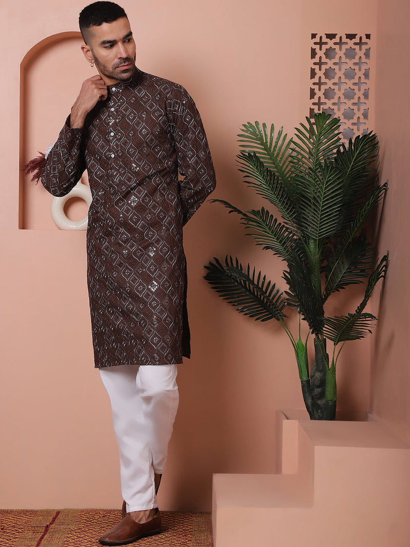 Men's Sequins and Embroidered Kurta with Pyjama