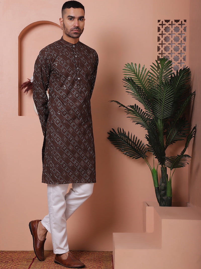 Men's Sequins and Embroidered Kurta with Pyjama