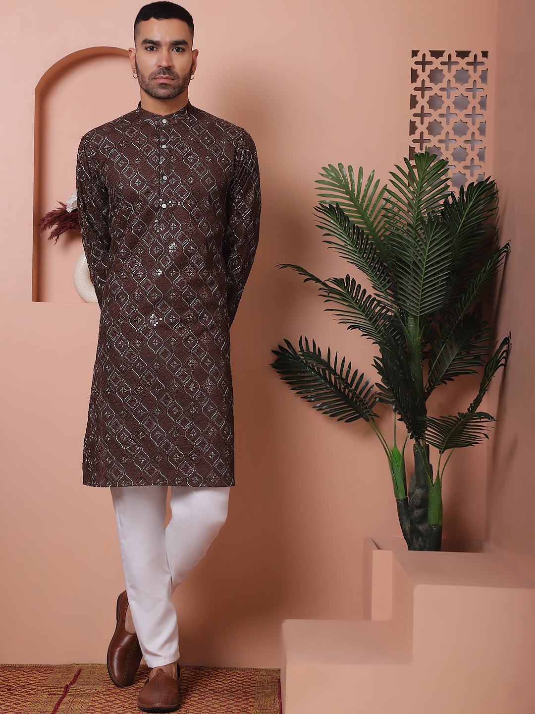 Men's Sequins and Embroidered Kurta with Pyjama