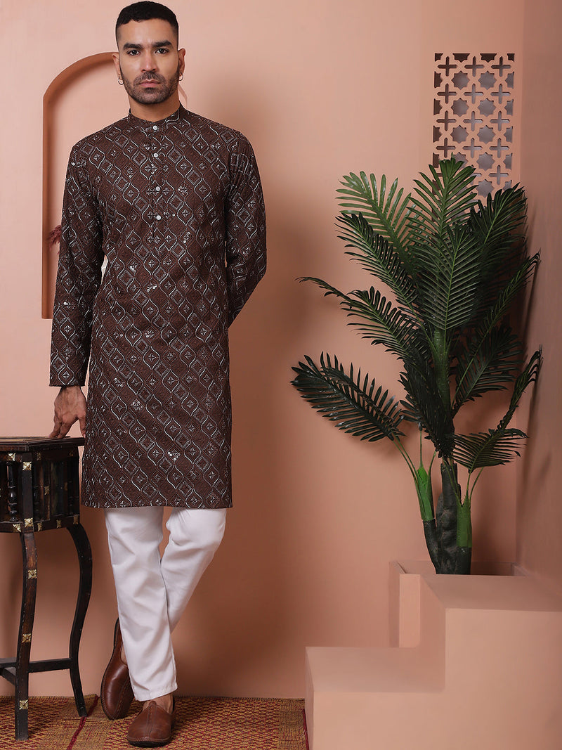 Men's Sequins and Embroidered Kurta with Pyjama