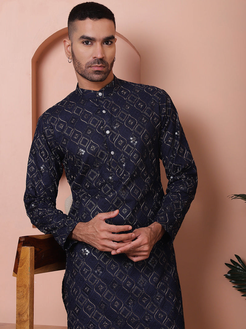 Men's Sequins and Embroidered Kurta with Pyjama