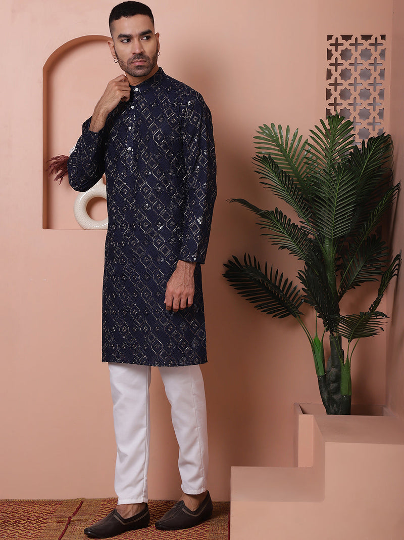 Men's Sequins and Embroidered Kurta with Pyjama