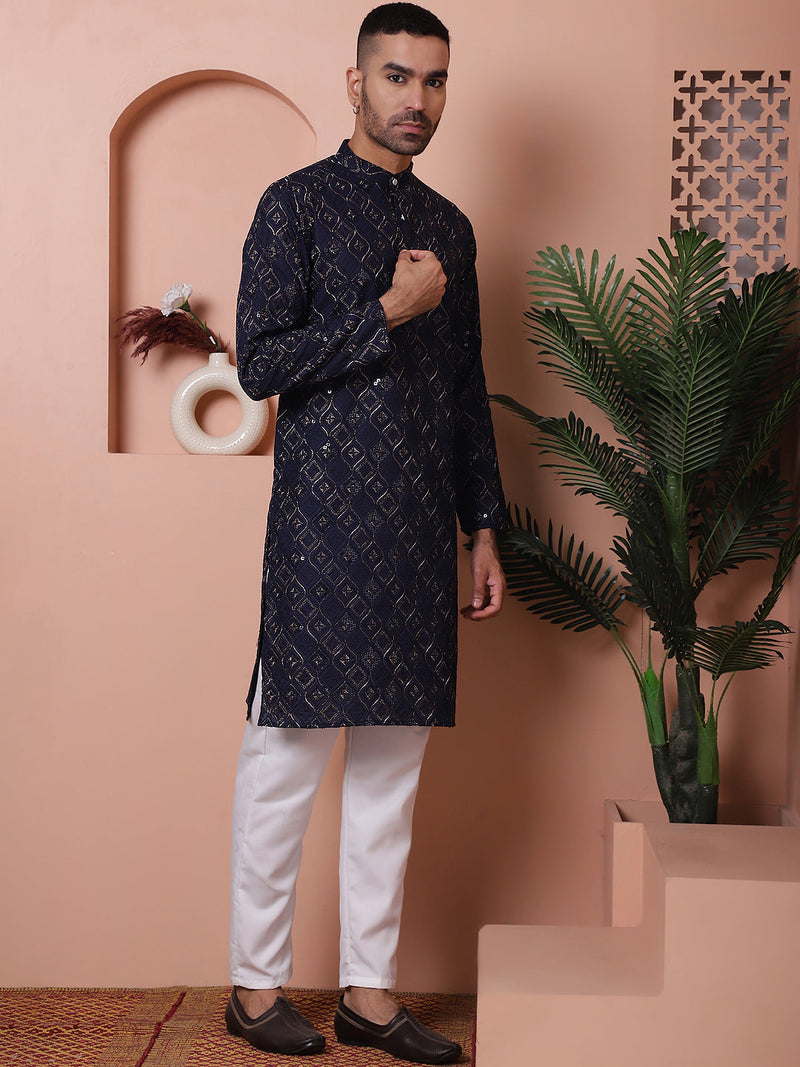 Men's Sequins and Embroidered Kurta with Pyjama