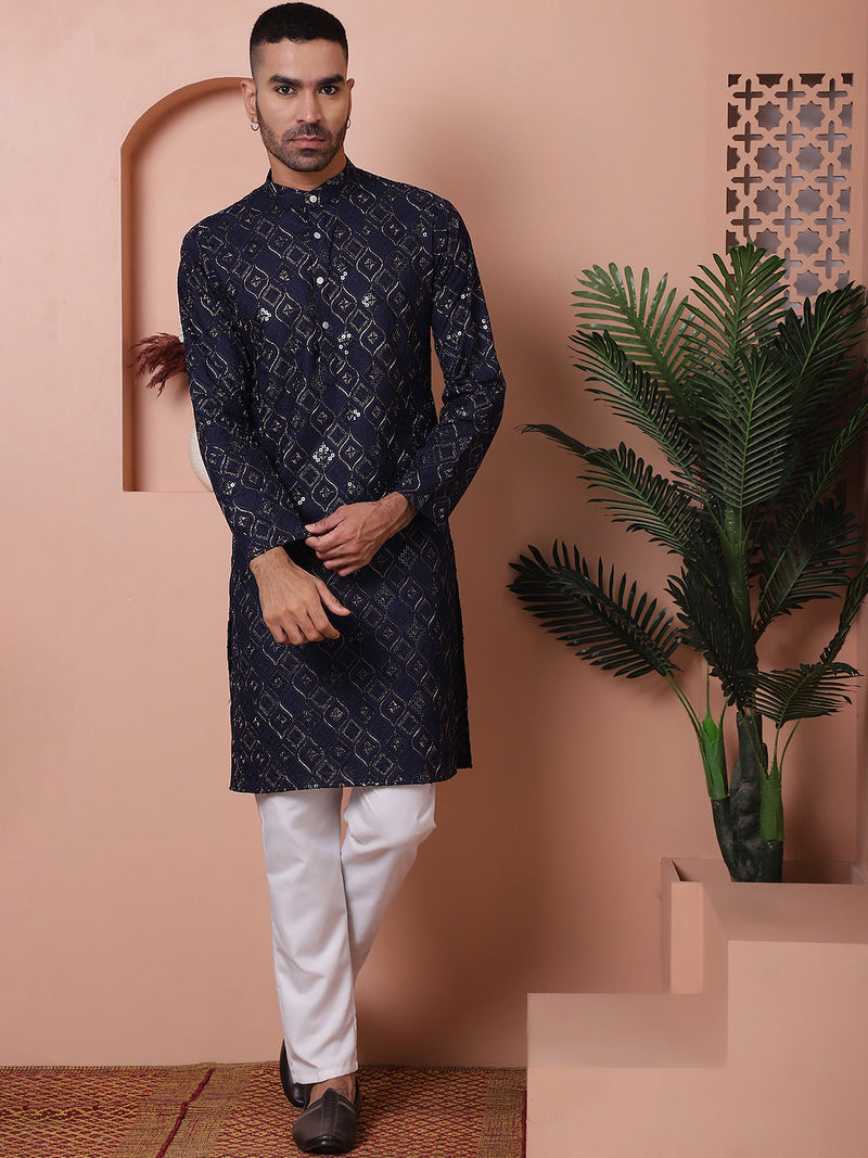 Men's Sequins and Embroidered Kurta with Pyjama