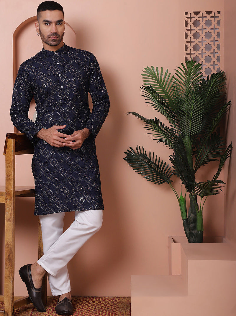 Men's Sequins and Embroidered Kurta with Pyjama