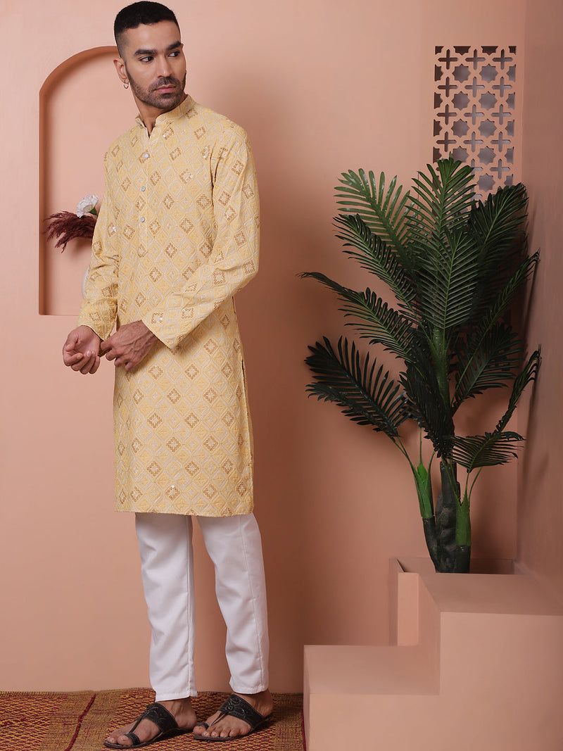 Men's Sequins and Embroidered Kurta with Pyjama