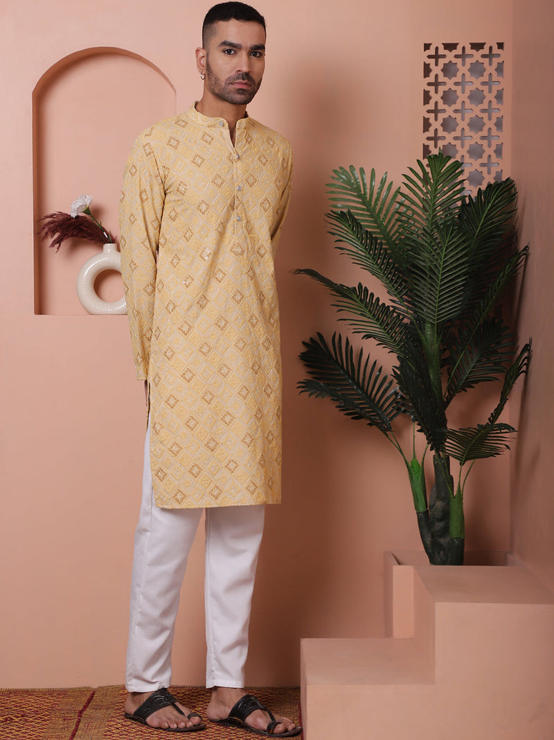 Men's Sequins and Embroidered Kurta with Pyjama