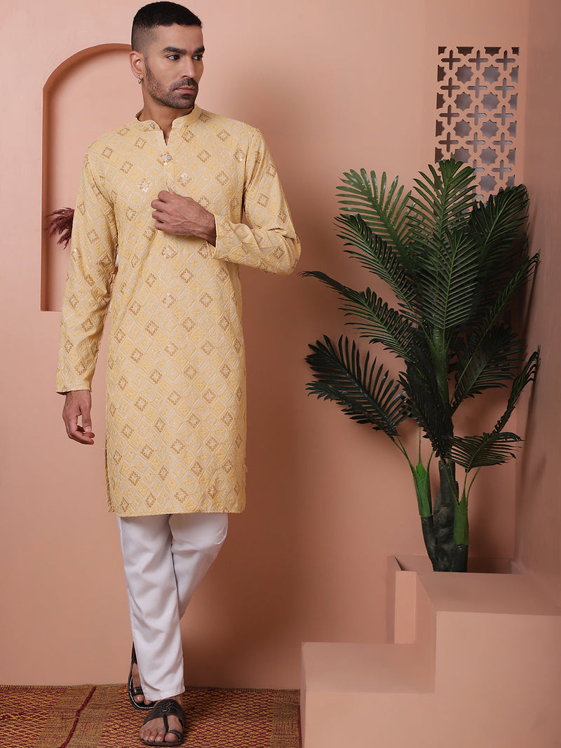 Men's Sequins and Embroidered Kurta with Pyjama