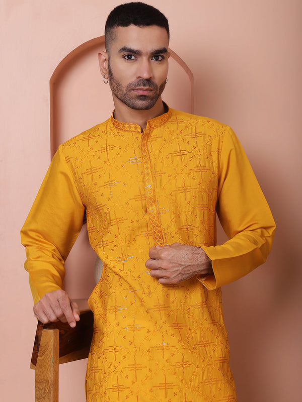 Men's Embroidered and Sequins Kurta with Pyjama