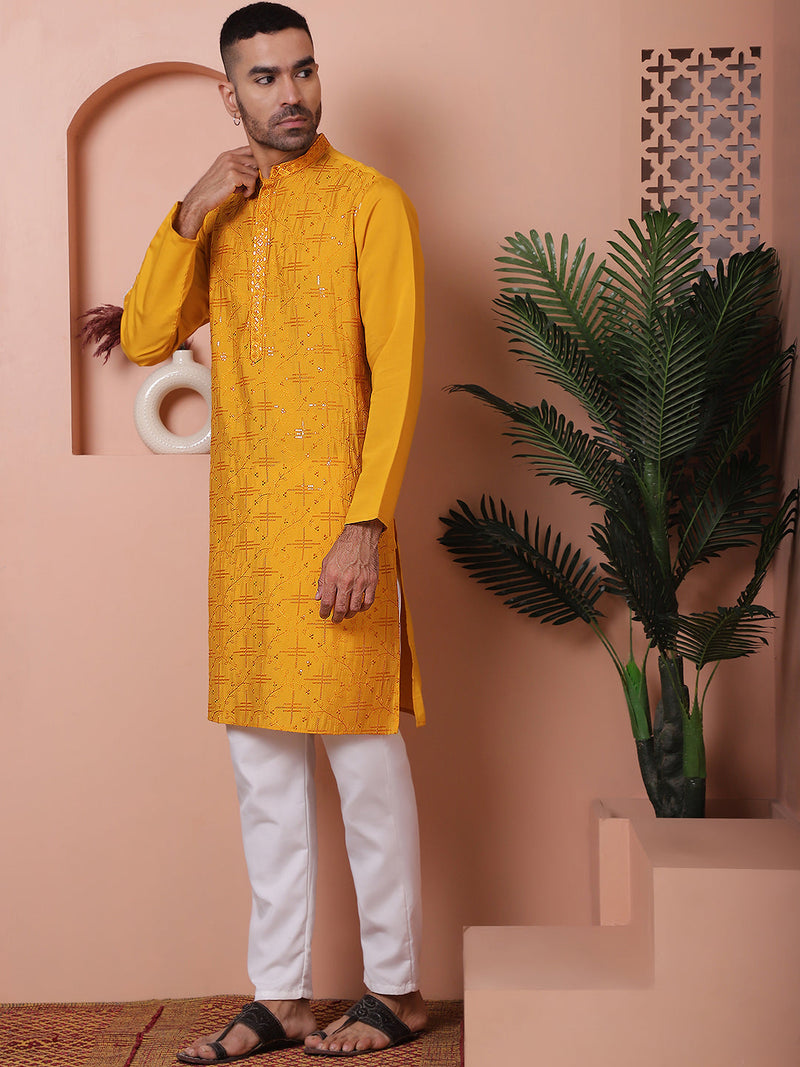 Men's Embroidered and Sequins Kurta with Pyjama