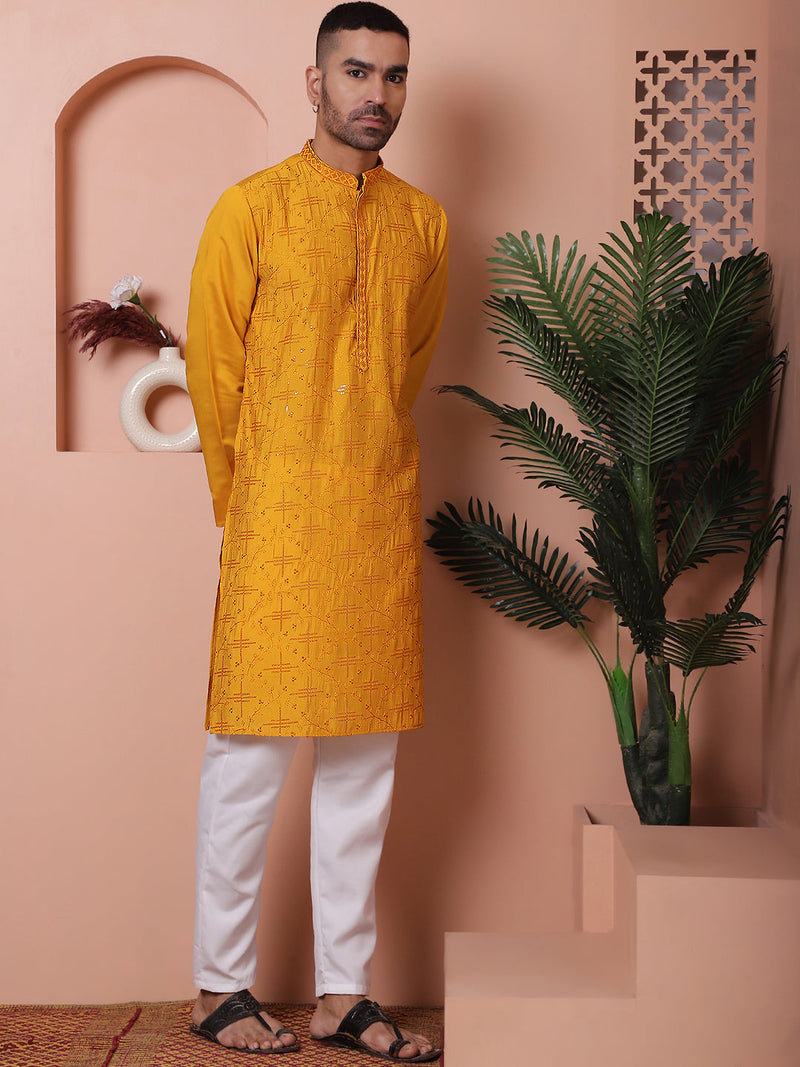 Men's Embroidered and Sequins Kurta with Pyjama