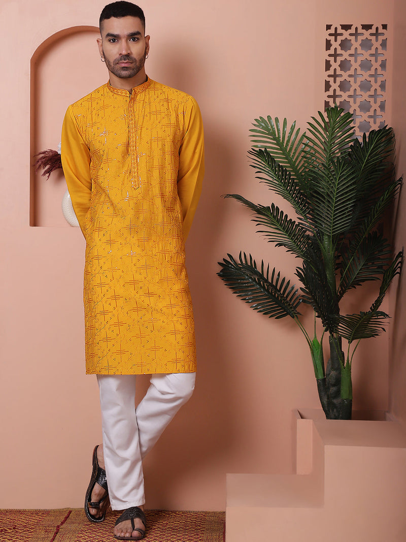 Men's Embroidered and Sequins Kurta with Pyjama