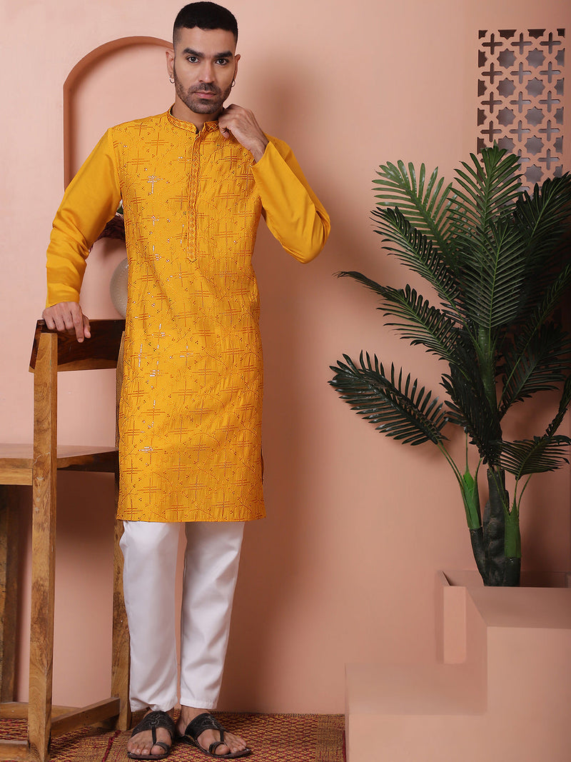 Men's Embroidered and Sequins Kurta with Pyjama