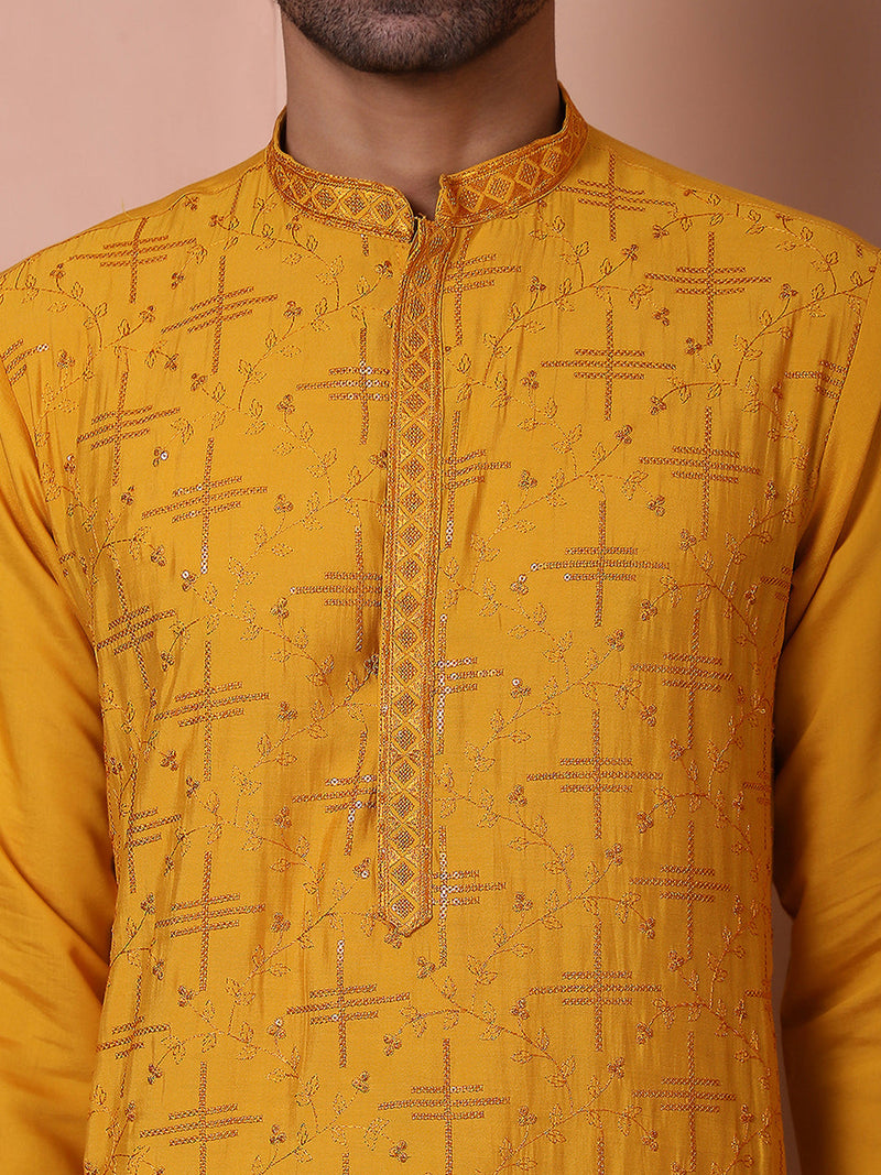 Men's Embroidered and Sequins Kurta with Pyjama